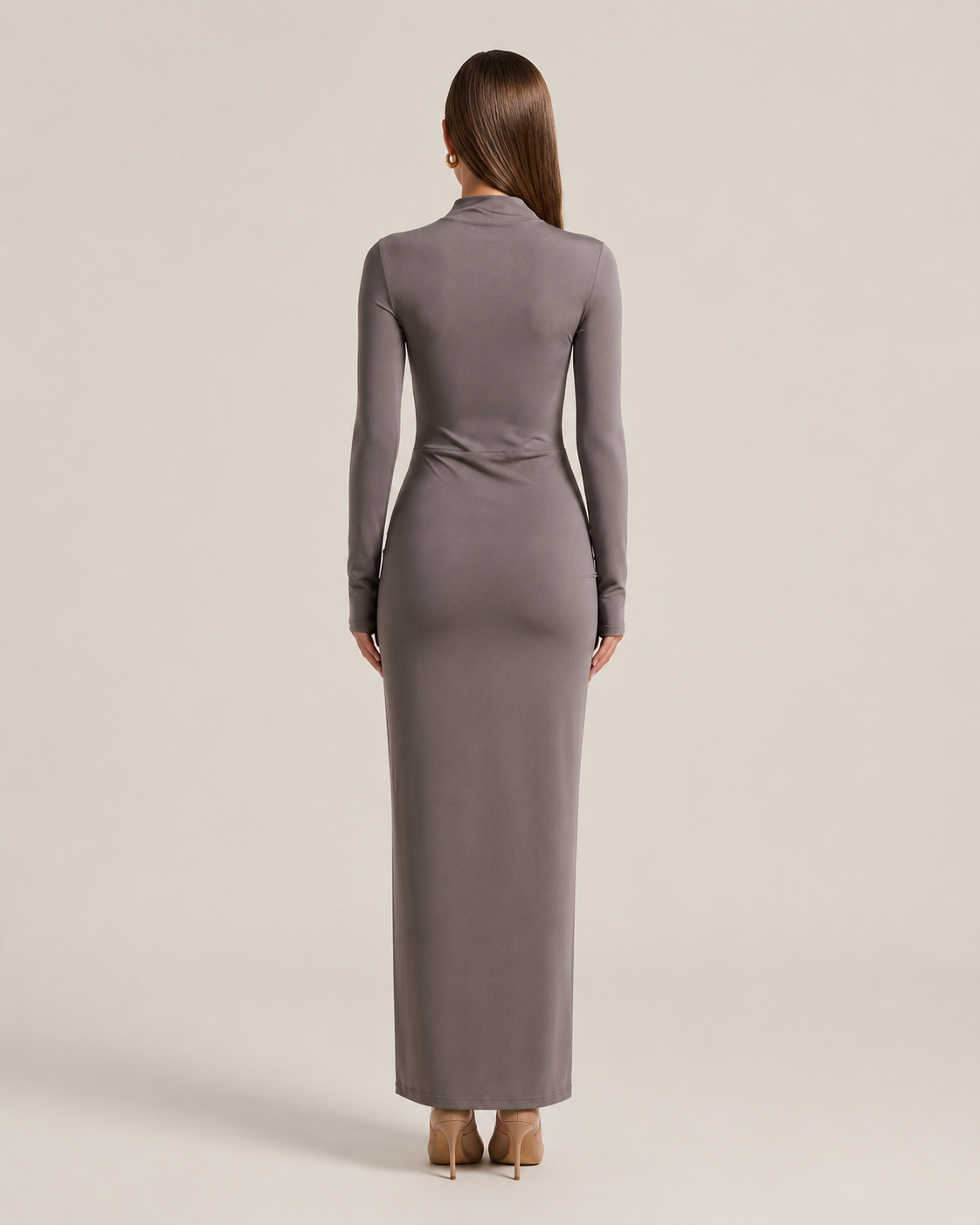 Flavia Grey Ruched Maxi Dress