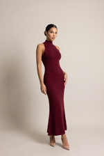 Frida Burgundy Open-Back Dress