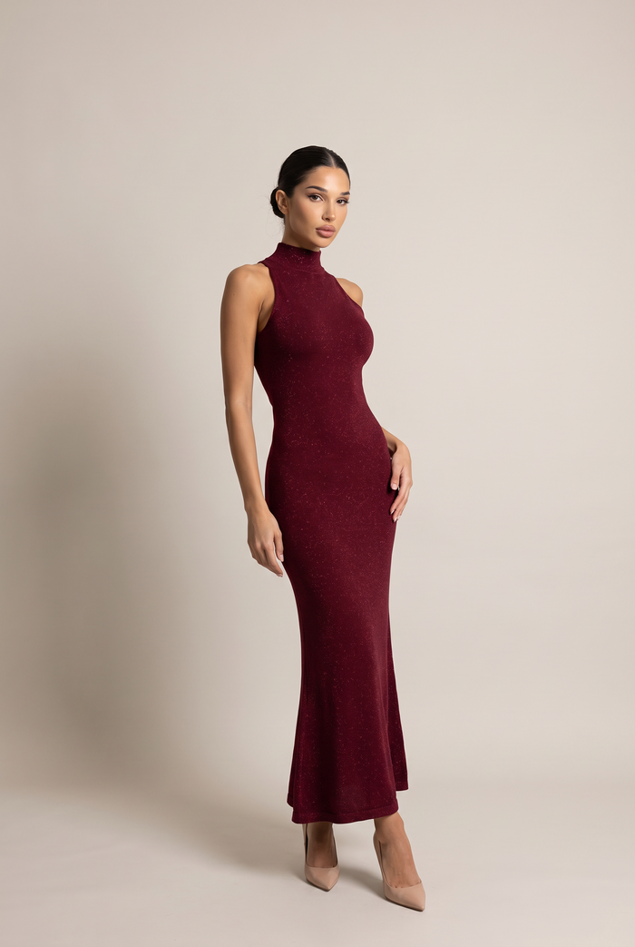 Frida Burgundy Open-Back Dress