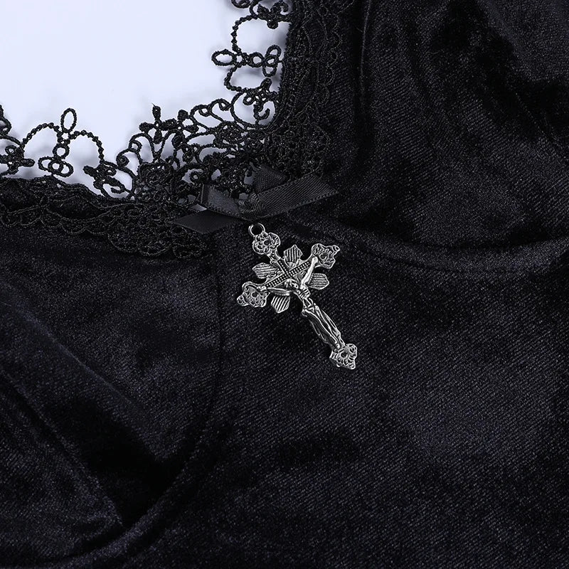 Arlette Black Velvet Lace Mini Dress