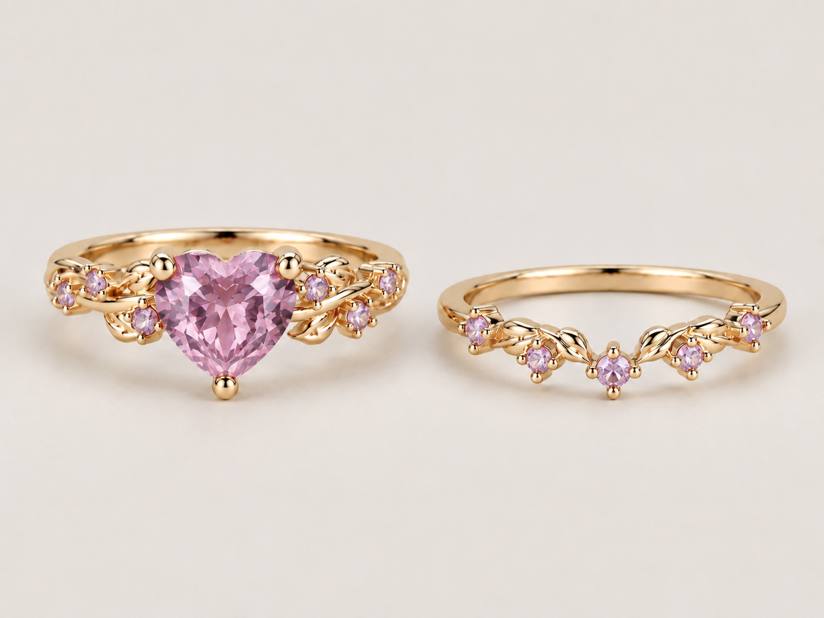 Heart Stone Vine Ring Set