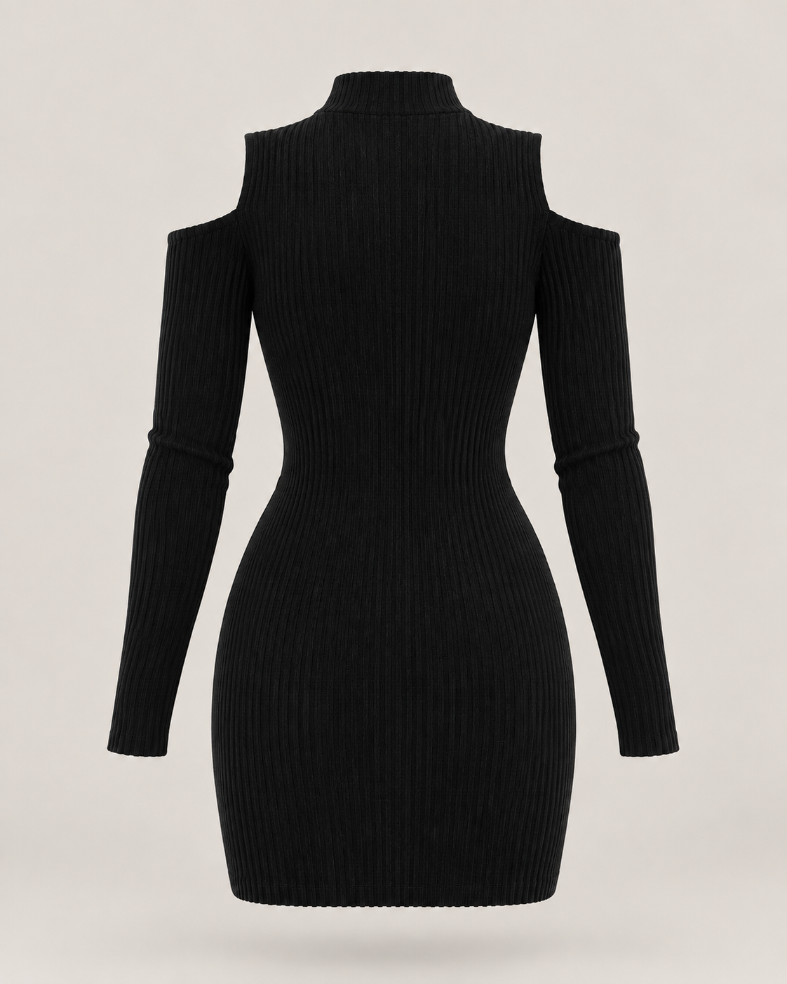 Inès Noir Cold-Shoulder Ribbed Mini Dress