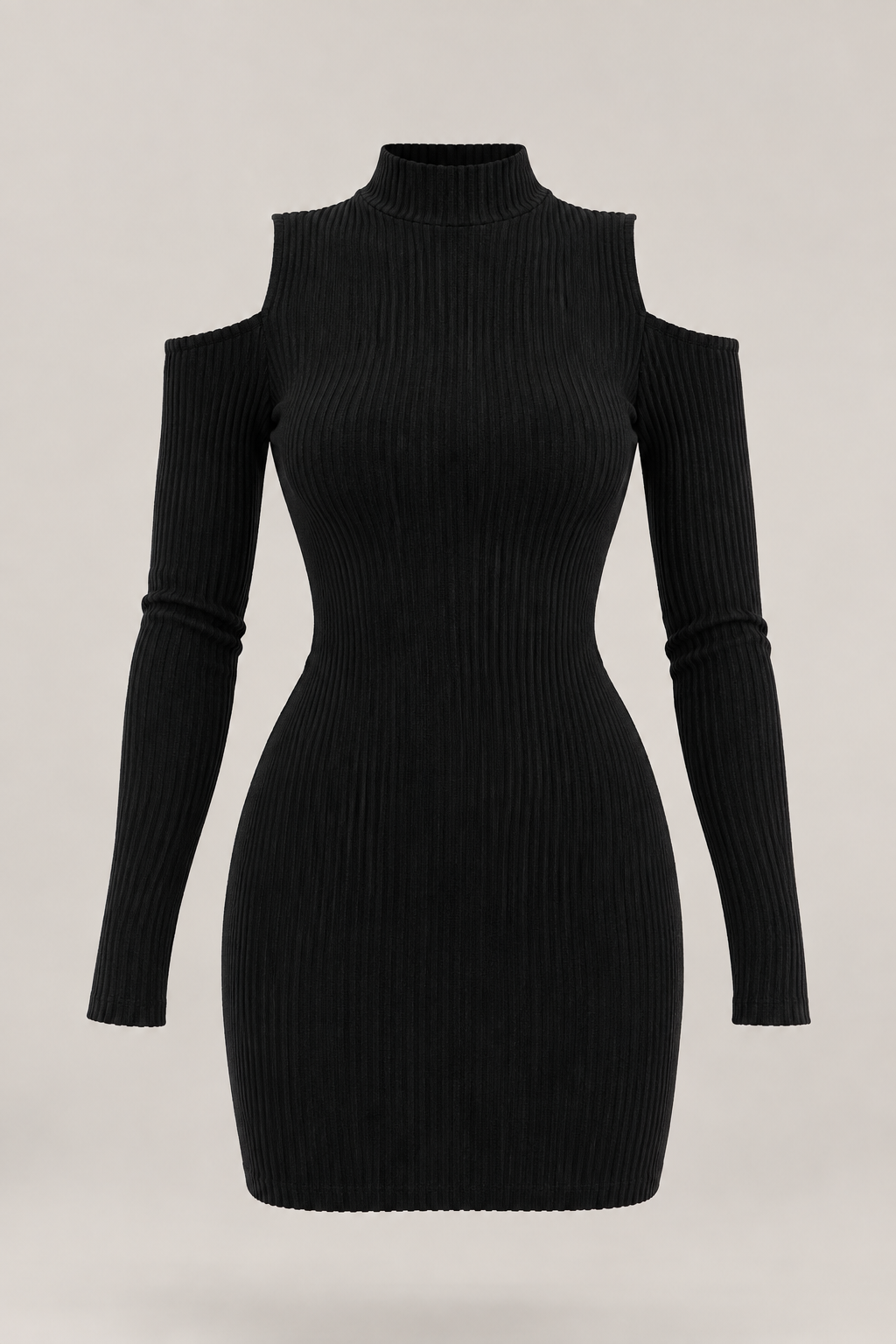 Inès Noir Cold-Shoulder Ribbed Mini Dress