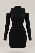 Inès Noir Cold-Shoulder Ribbed Mini Dress
