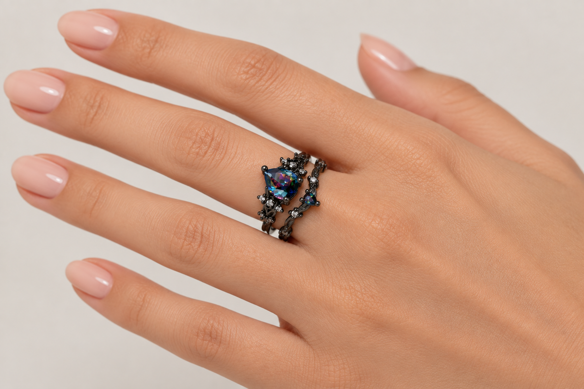 Iridescent Pear-Cut Ring Set