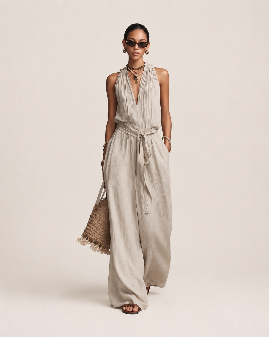 Isaline Stone Tie-Waist Jumpsuit