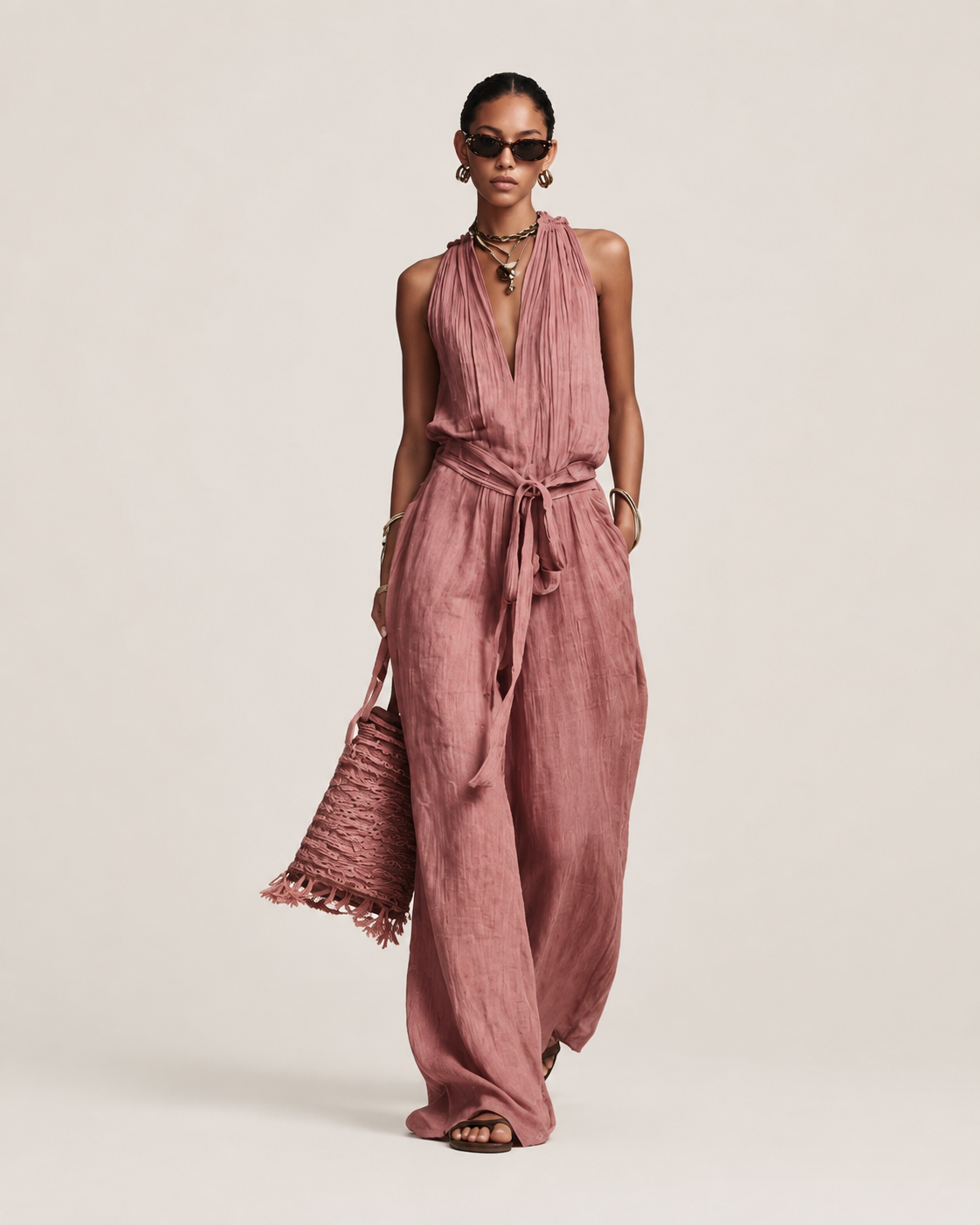 Isaline Stone Tie-Waist Jumpsuit