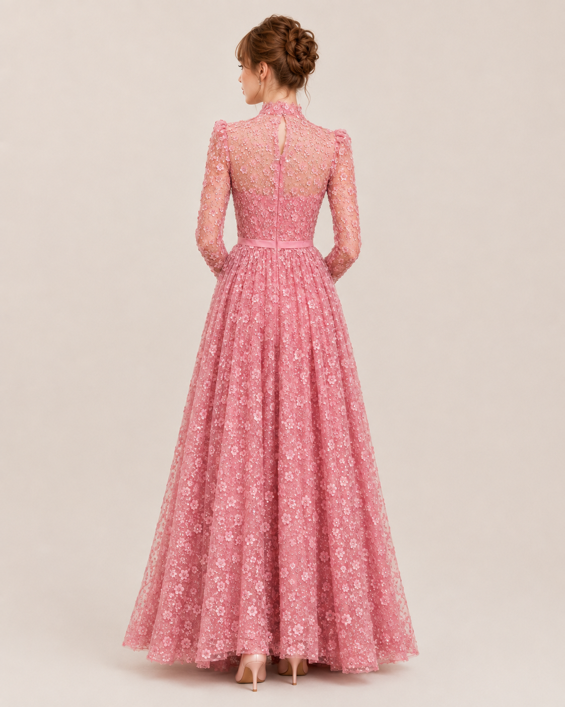 Joséphine Rose Floral High-Neck Gown