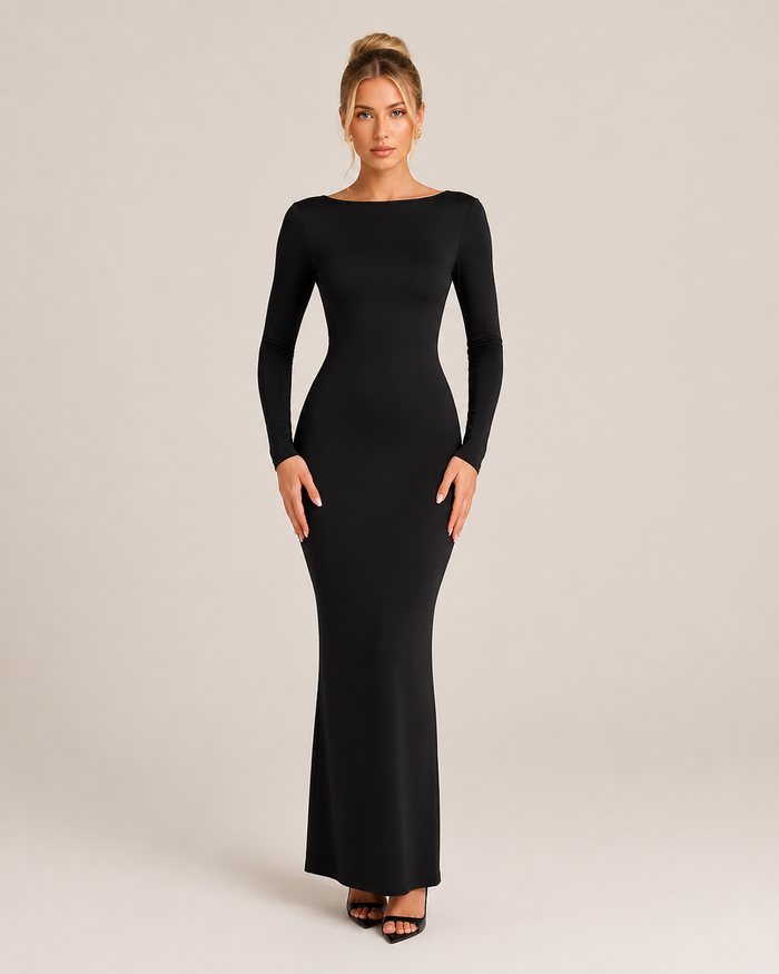 Juliette Black Boat-Neck Maxi Dress