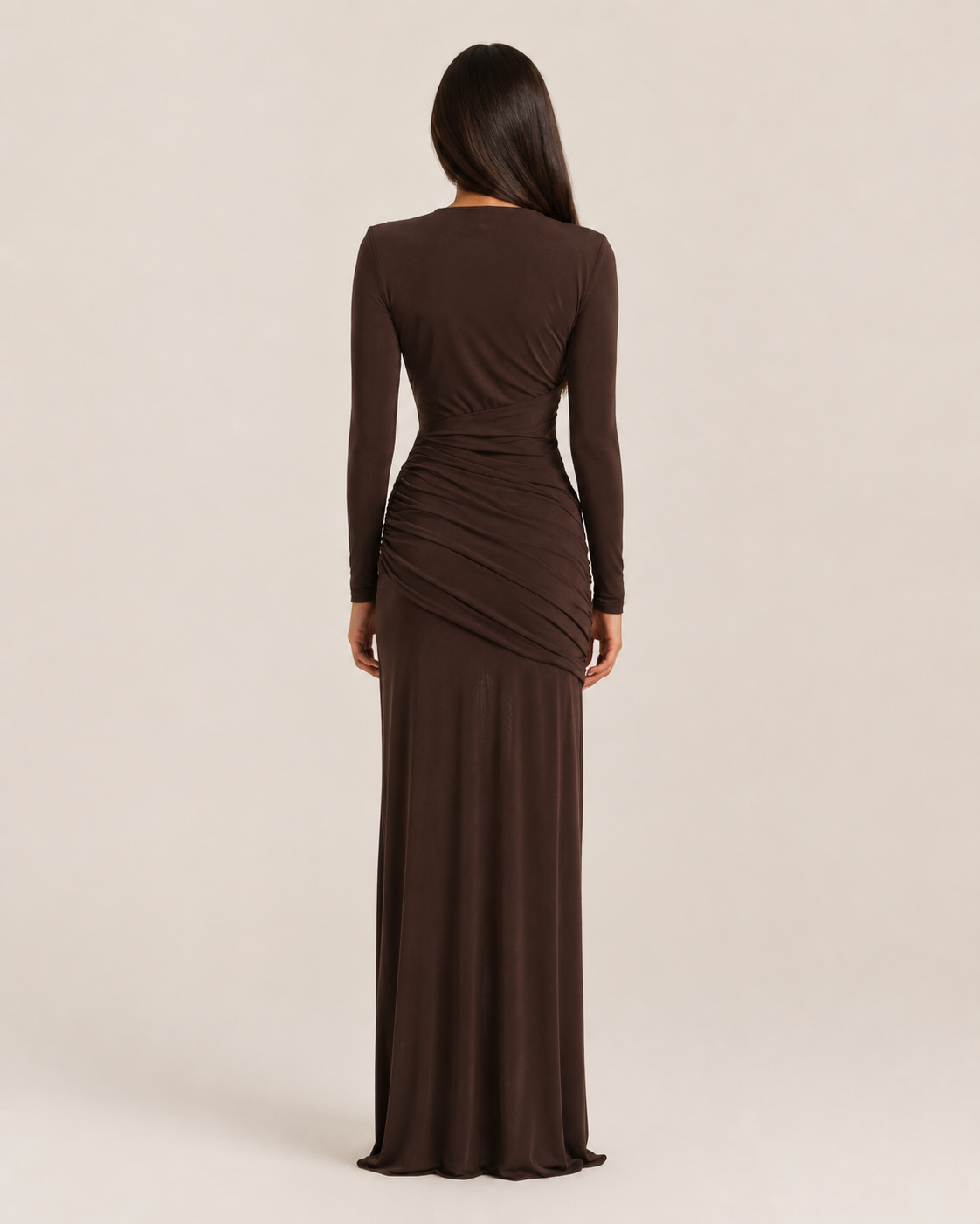 Lorraine Cocoa Long-Sleeve Gown