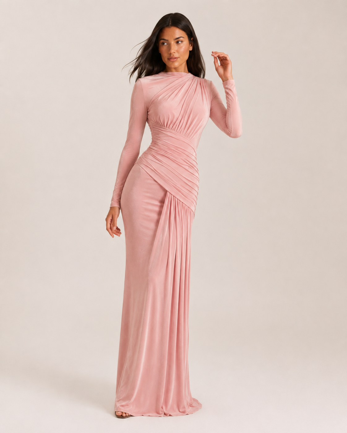Lorraine Cocoa Long-Sleeve Gown