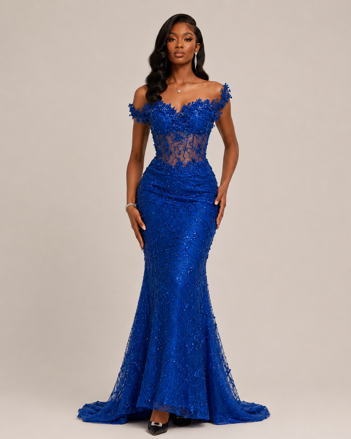 Lysandra Black Crystal Mermaid Gown