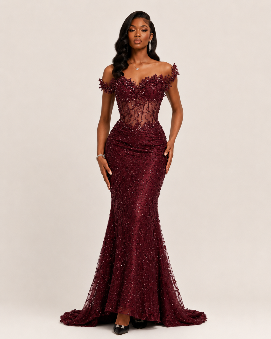 Lysandra Black Crystal Mermaid Gown