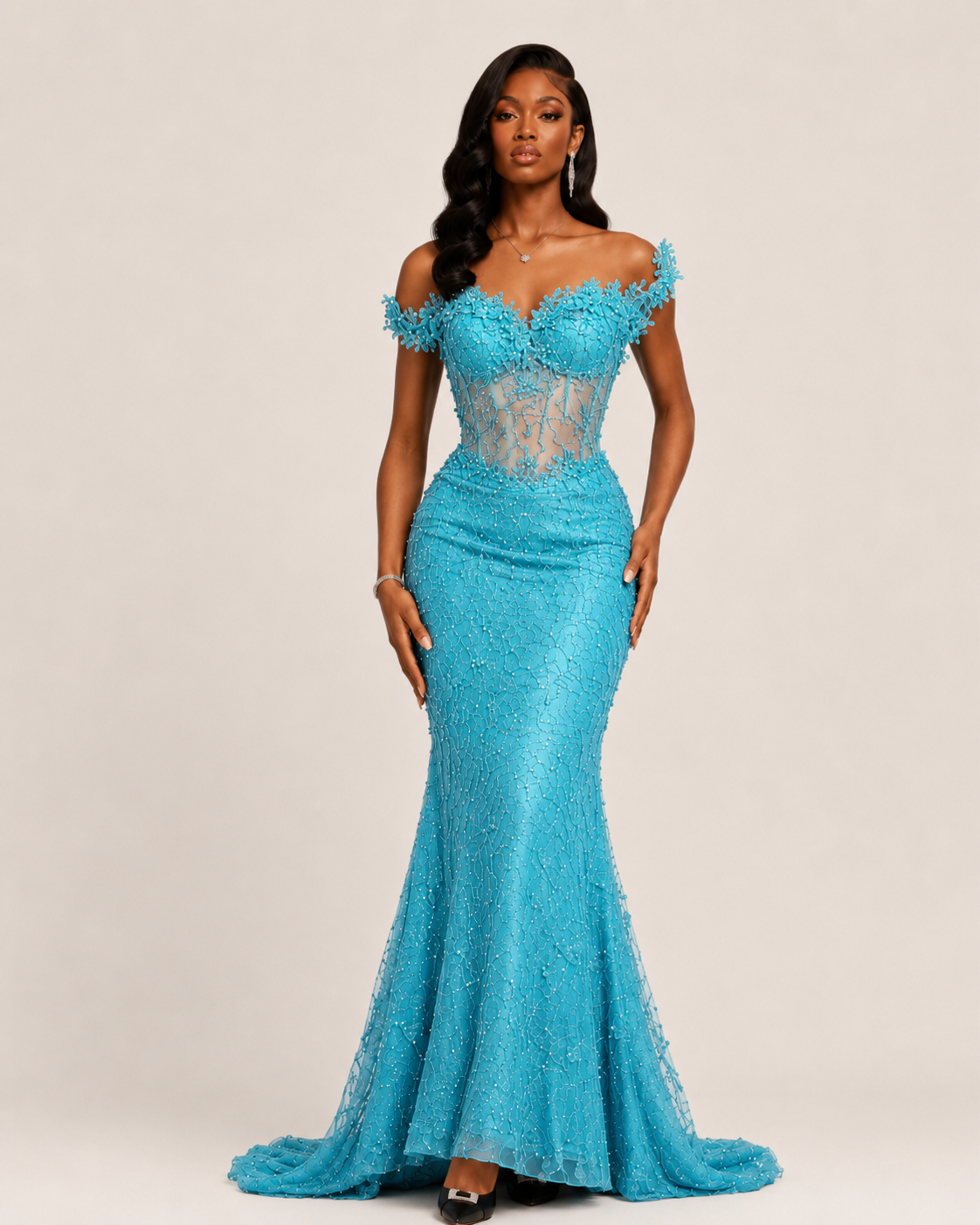 Lysandra Black Crystal Mermaid Gown