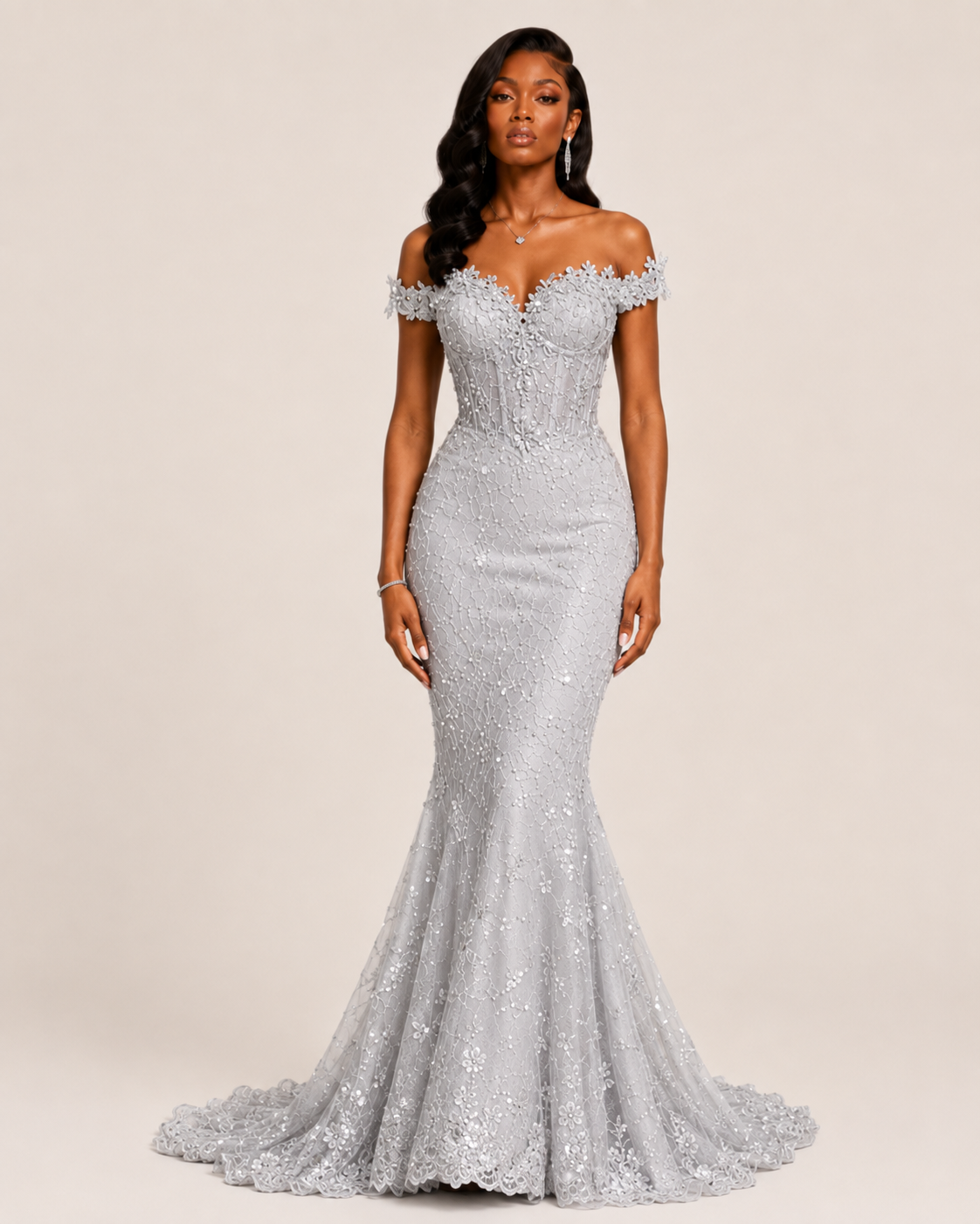 Lysandra Black Crystal Mermaid Gown