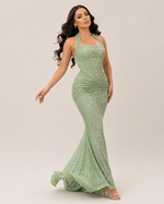 Maëva Pistachio Ruched Maxi Dress