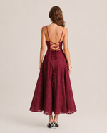 Marceline Burgundy Corset Midi Dress