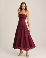 Marceline Burgundy Corset Midi Dress