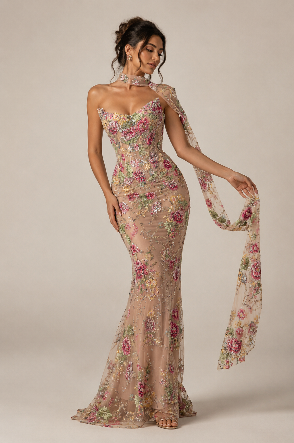 Minna Nude Embellished Gown