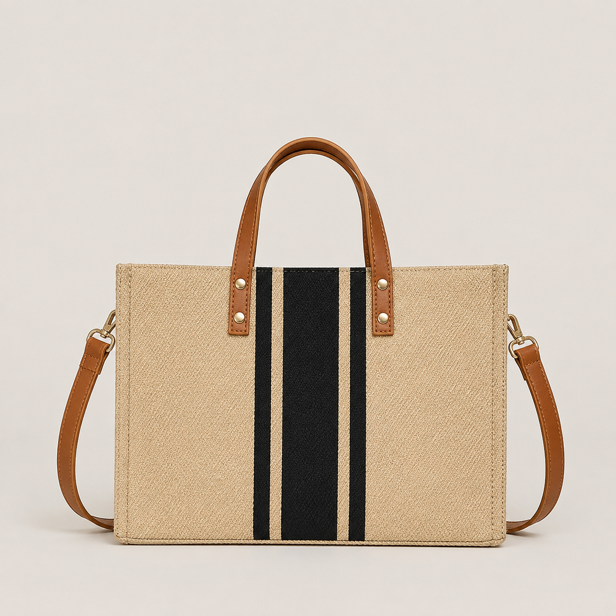 Natural Canvas Contrast Stripe Tote