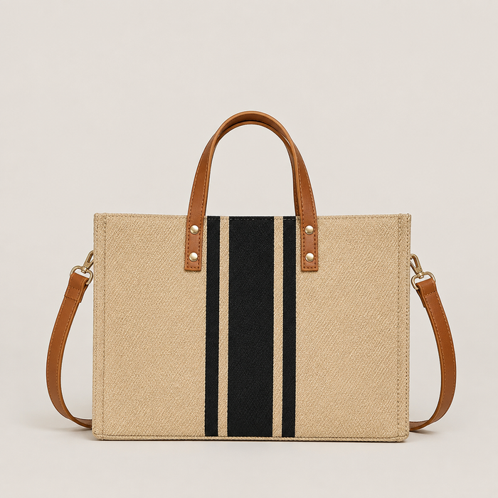 Natural Canvas Contrast Stripe Tote