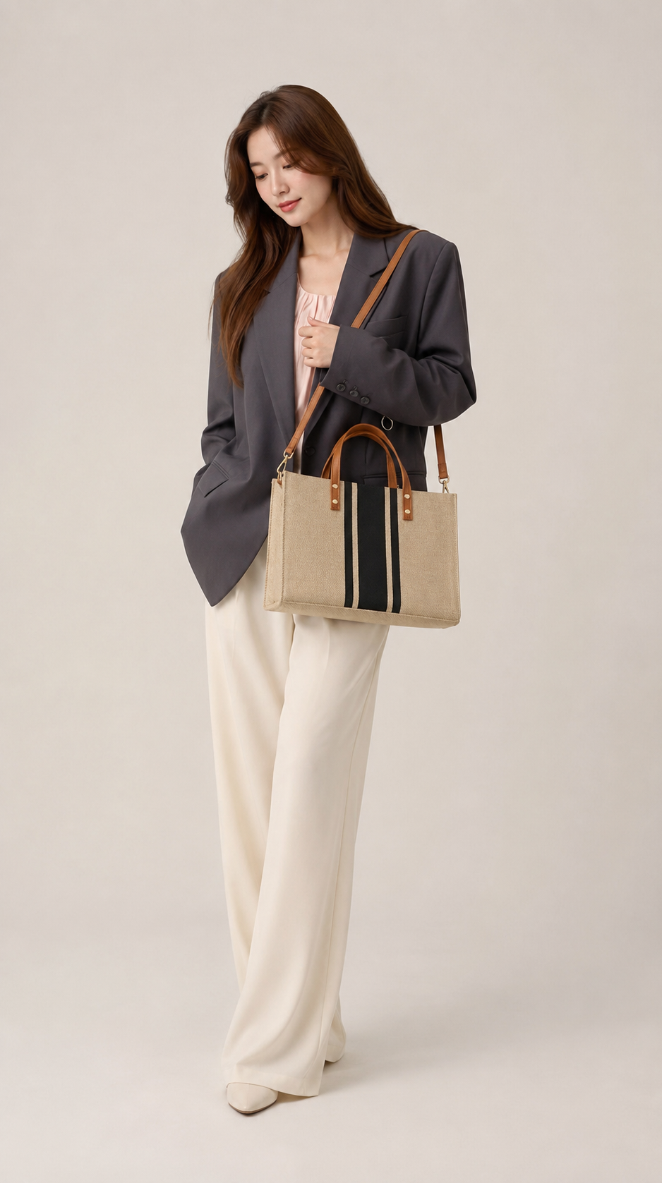 Natural Canvas Contrast Stripe Tote