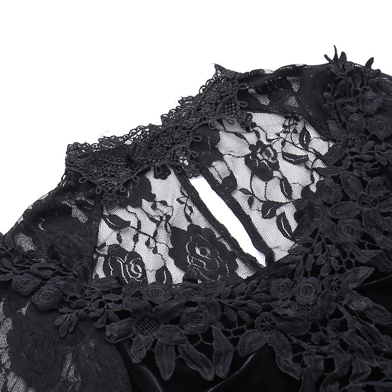 Alisa Noir Velvet Lace Gown