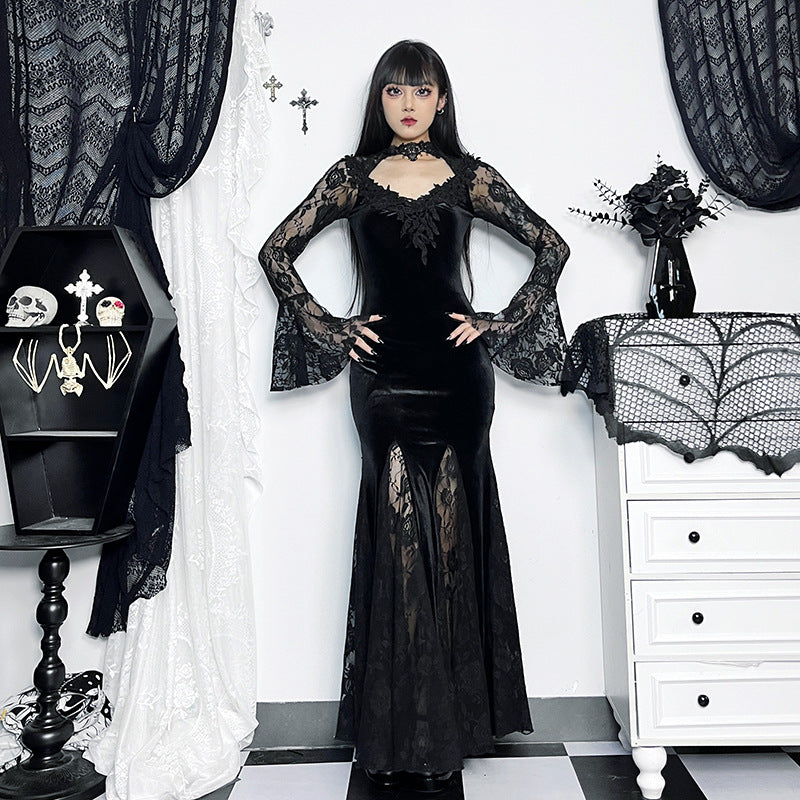 Alisa Noir Velvet Lace Gown