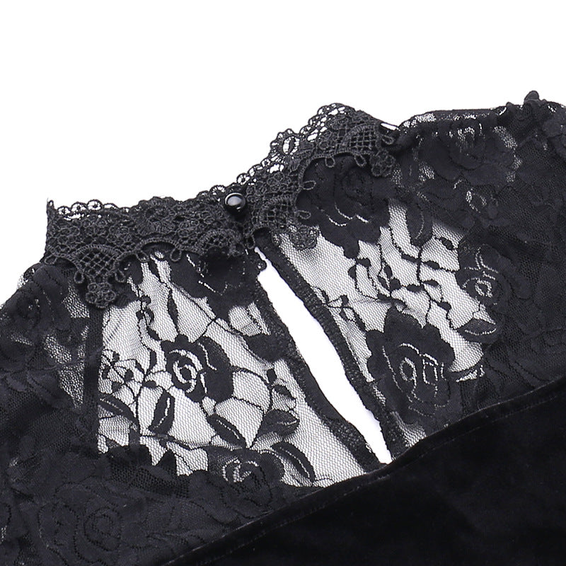Alisa Noir Velvet Lace Gown