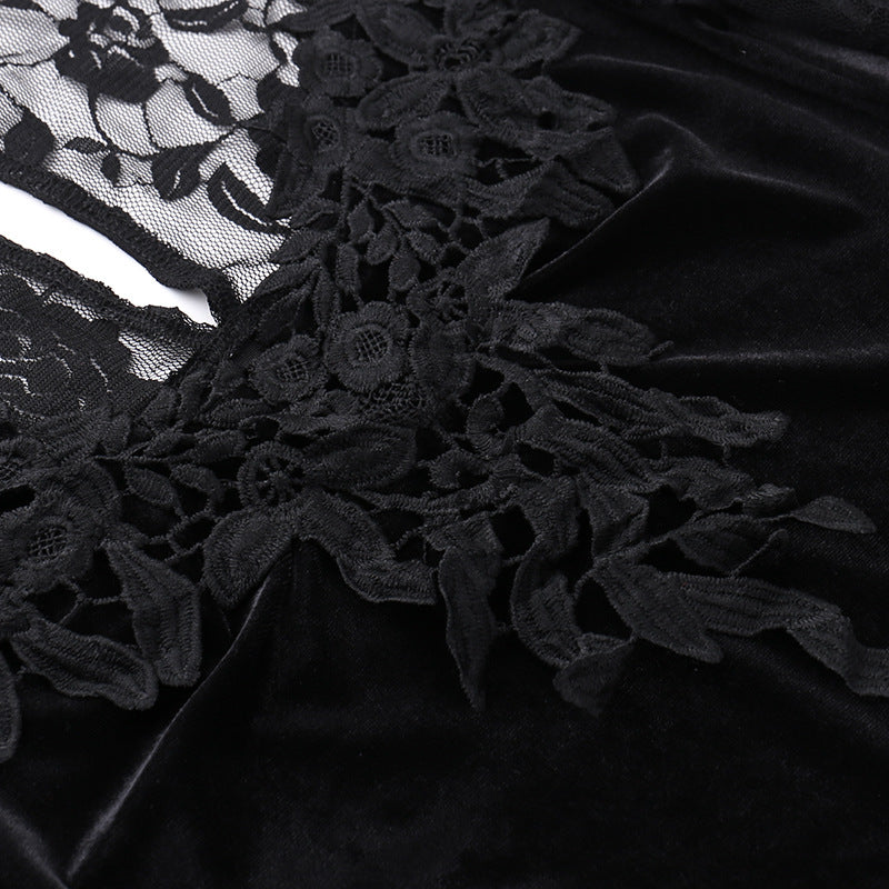 Alisa Noir Velvet Lace Gown