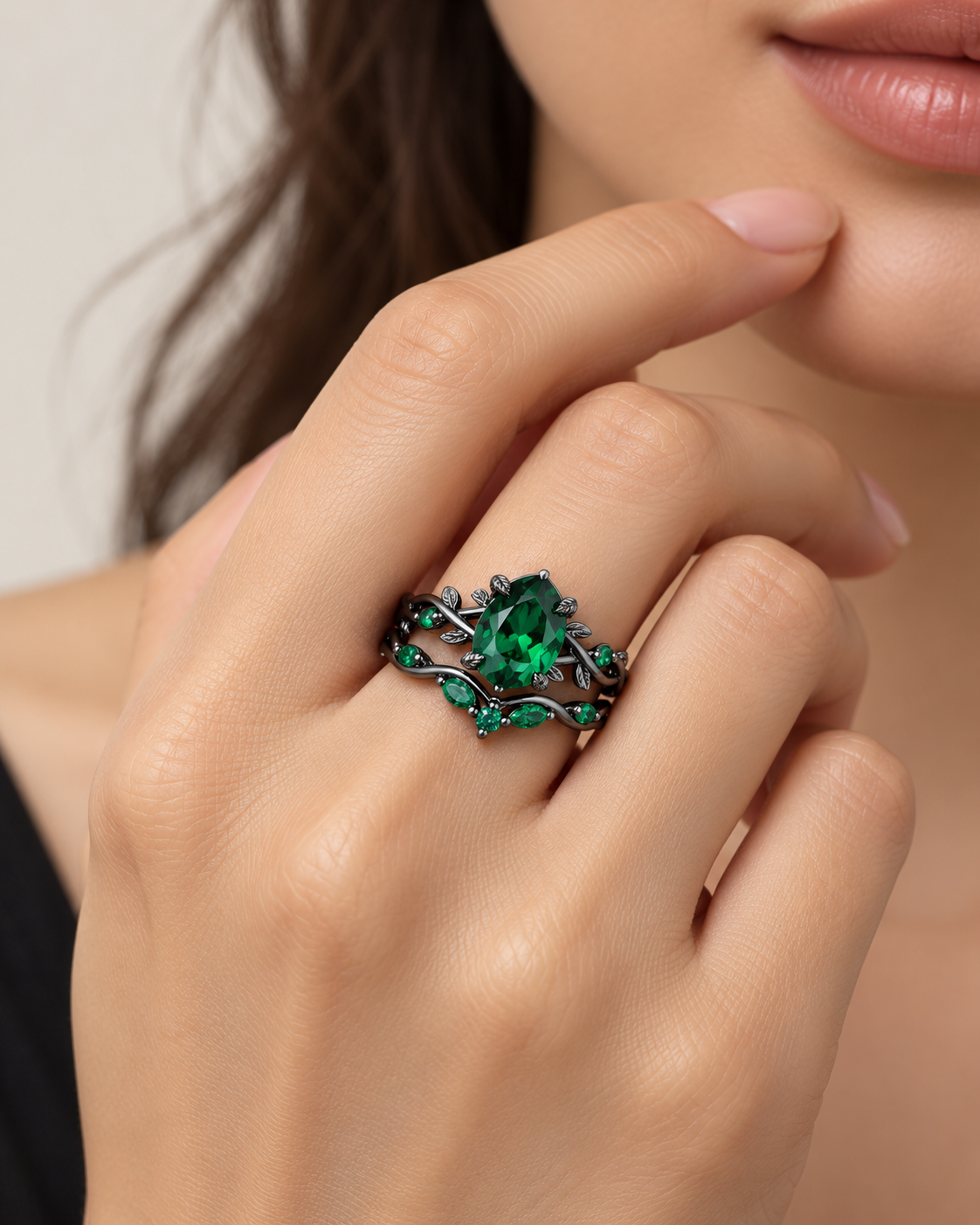 Pear-Cut Vine Ring Set