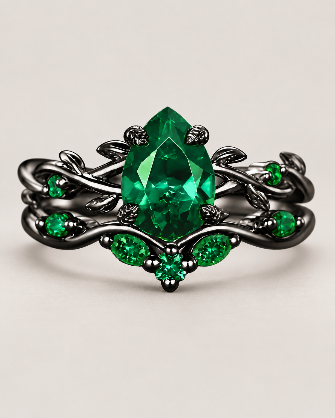 Pear-Cut Vine Ring Set