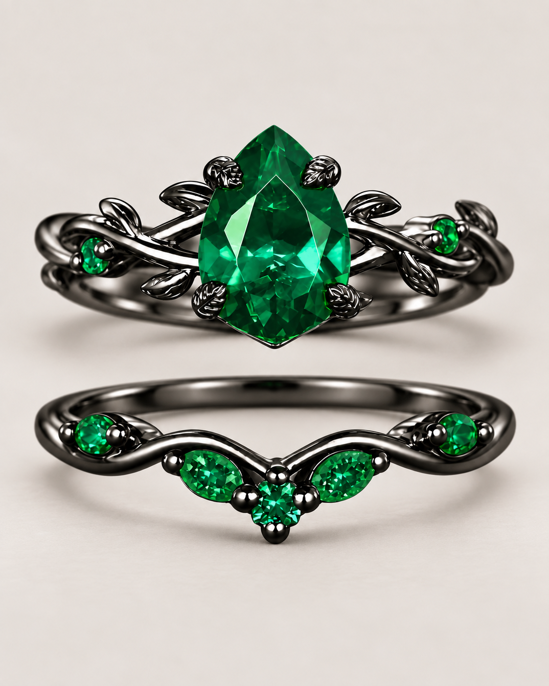 Pear-Cut Vine Ring Set