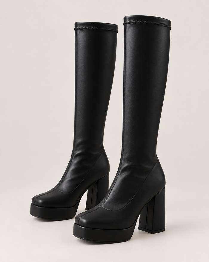 Platform Block Heel Knee-High Boots