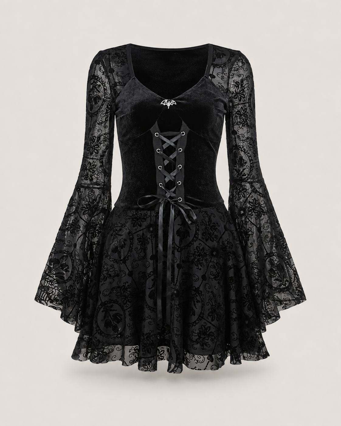 Raven Noir Bell-Sleeve Corset Mini