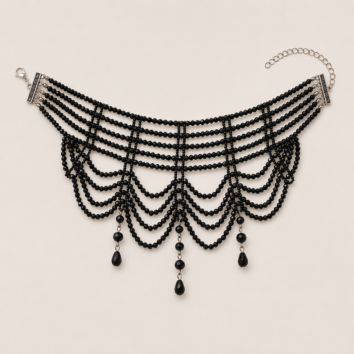 Black Bead Cascade Collar