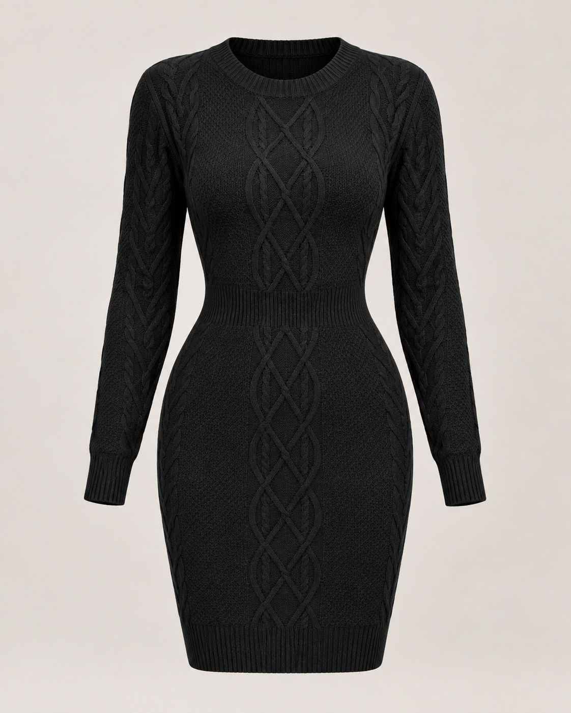 Rosalie Noir Cable-Knit Pencil Dress