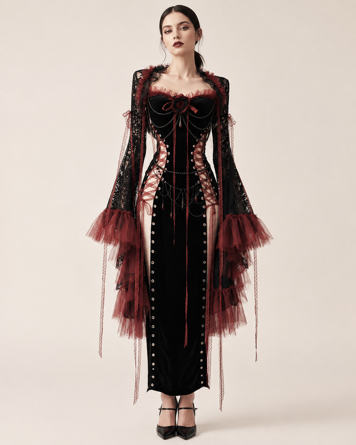 Rowena 2 pieces Noir Corset Ruffle Gown