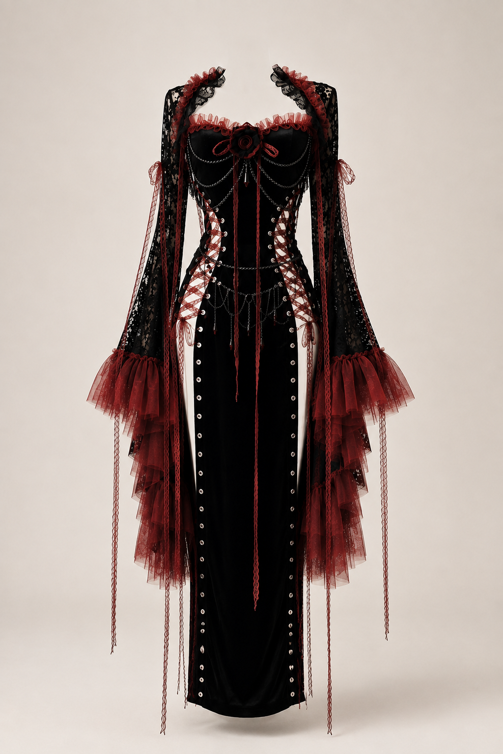 Rowena 2 pieces Noir Corset Ruffle Gown
