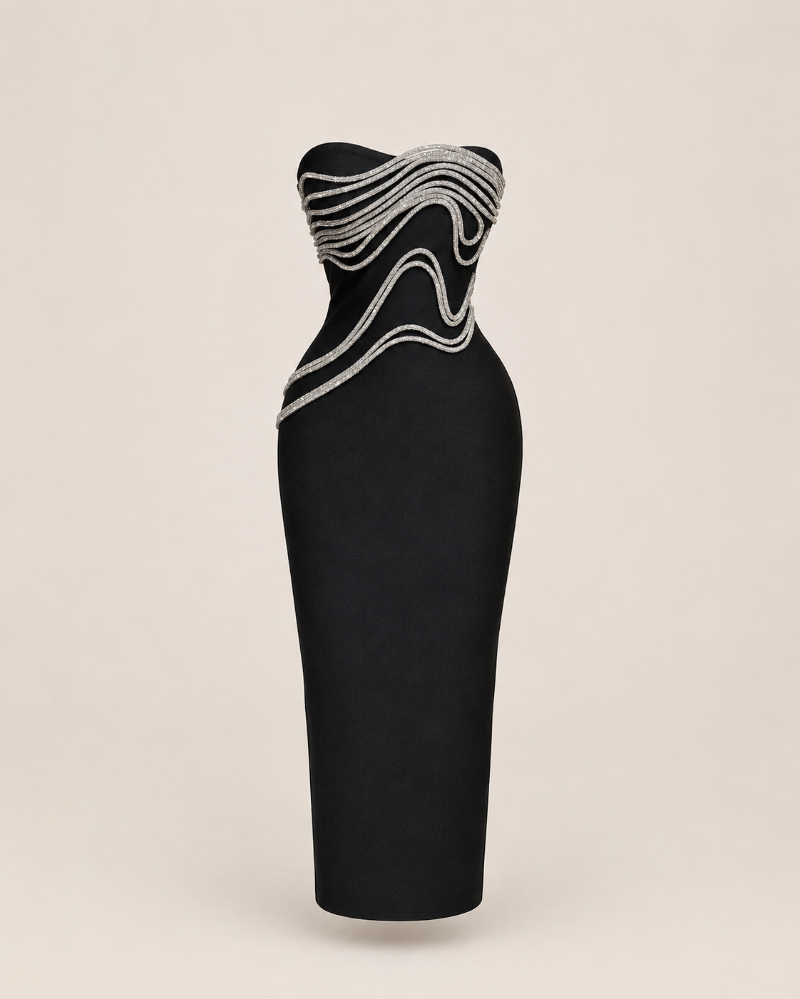Runa Black Embellished Column Dress