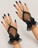 Satin Bow Net Fingerless Gloves
