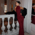 Frida Burgundy Open-Back Dress