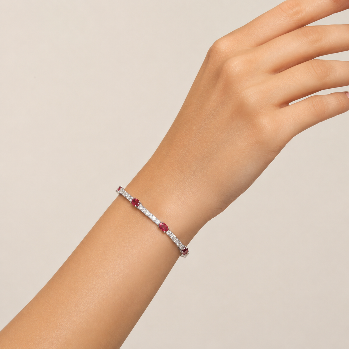 Silver Ruby Station Bracelet