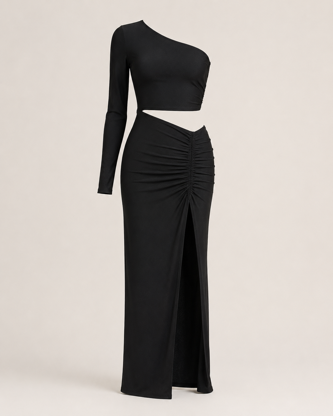 Sloane Black One-Shoulder Top & Ruched Skirt Set
