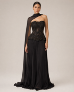 Solange Noir Scarf-Drape Maxi Dress