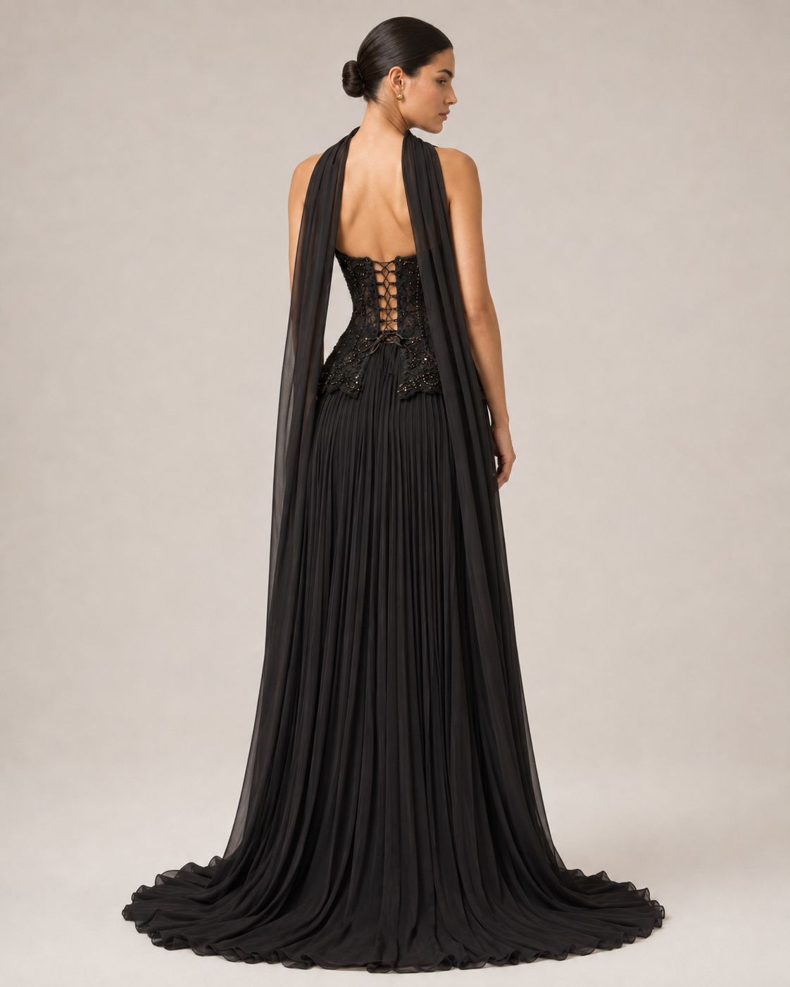 Solange Noir Scarf-Drape Maxi Dress