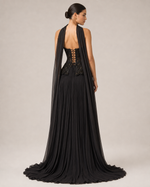 Solange Noir Scarf-Drape Maxi Dress