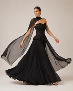 Solange Noir Scarf-Drape Maxi Dress