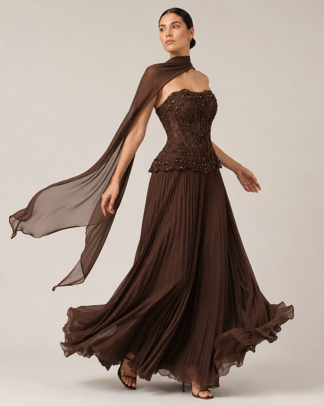Solange Noir Scarf-Drape Maxi Dress