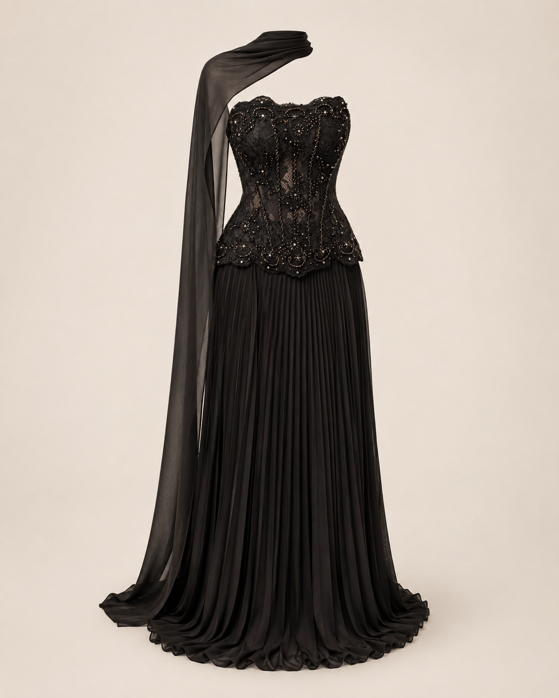 Solange Noir Scarf-Drape Maxi Dress